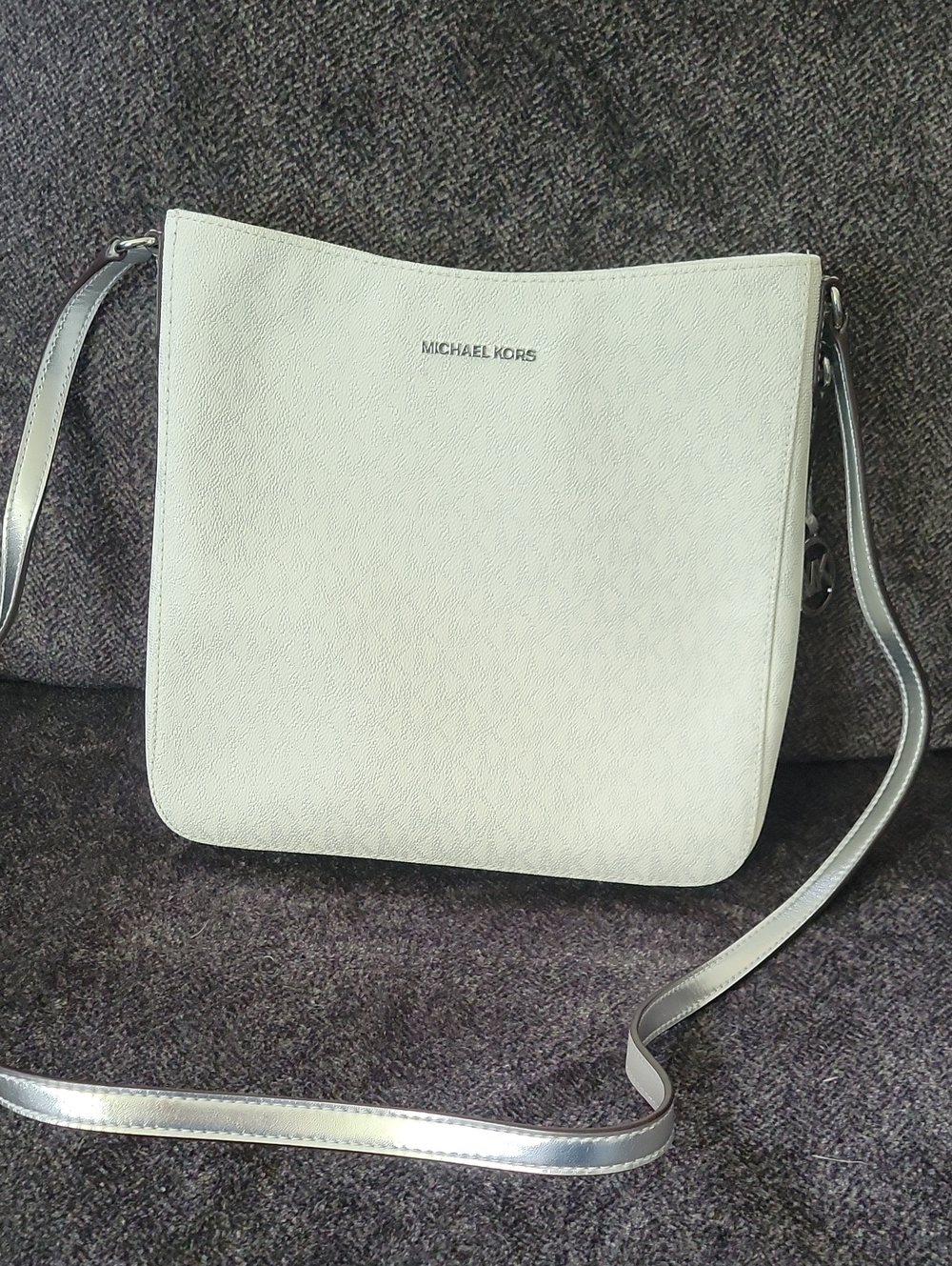 Michael Kors White Crossbody with Silver Strap